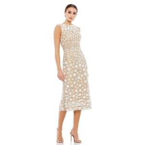 Mac Duggal Cream and White Floral Midi Dress